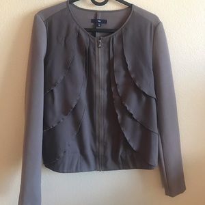 Gap Gray Moto Jacket Chiffon Ruffles, Size XS EUC